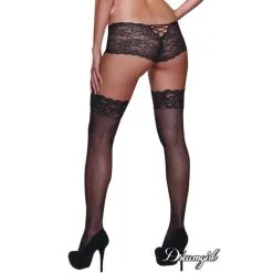 BAS EN FILET AVEC BANDE EN DENTELLE-NOIR