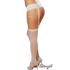 PORTE-JARRETELLE EN DENTELLE ET BAS TRANSPARENT- BLANC