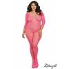 BODYSTOCKING EN FILET AVEC MANCHES LONGUES- ROSE NÉON -Vibrateurs boutique 0015x neon pink front crop