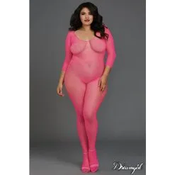 BODYSTOCKING EN FILET AVEC MANCHES LONGUES- ROSE NÉON -Vibrateurs boutique 0015x neon pink front crop 1