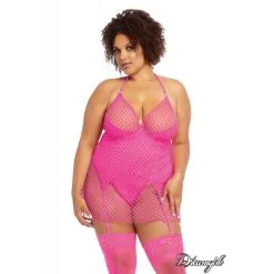 BUSTIER MICROFIBRE - JARRETIÈRE & G-STRING - ROSE -Vibrateurs boutique 12262x front crop