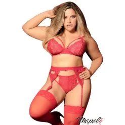 ENSEMBLE 3PC-BRALETTE, THONG ET PORTE-JARRETELLES-ROUGE -Vibrateurs boutique 8221x red