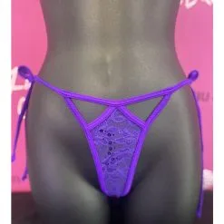 LOUISE-ANDRÉE DESIGNER - STRING À CORDES -Vibrateurs boutique mauve dentelle