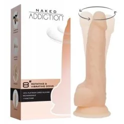 NAKED ADDICTION - 8'' ROTATING AND VIBRATING DONG - VANILLE -Vibrateurs boutique naked addiction 8 rotating vibrating dong 88125 907122335525